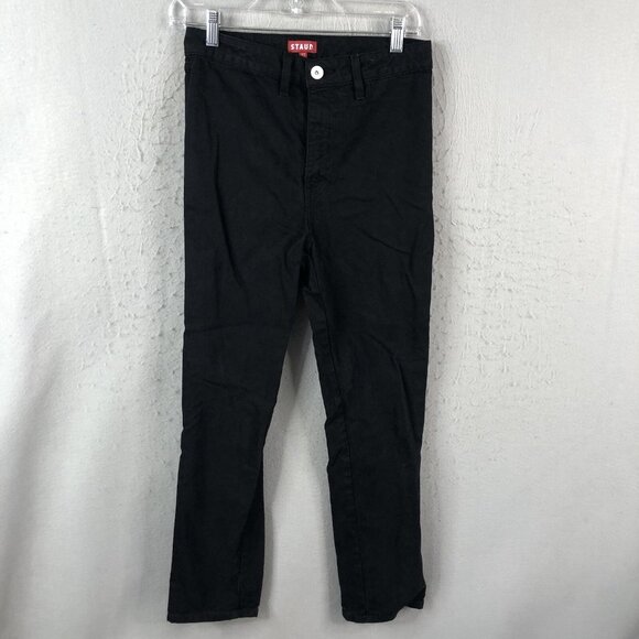Staud Jeans Womens 27 Black Denim Contrast White Pockets Designer Tapered USA - Picture 2 of 16